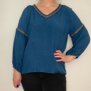Bubble sleeve denim top